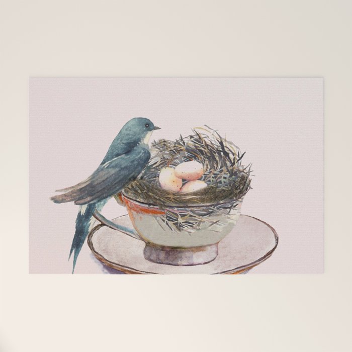 Bird nest in a teacup Welcome Mat Gallery Image 1