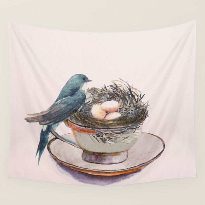 Bird nest in a teacup Wall Tapestry Gallery Image 4