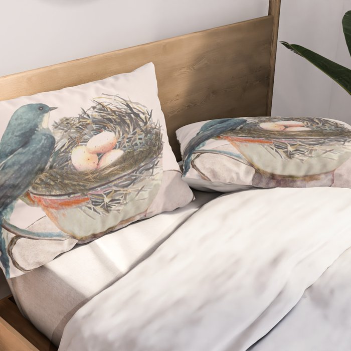 Bird nest in a teacup Pillow Sham Gallery Image 2
