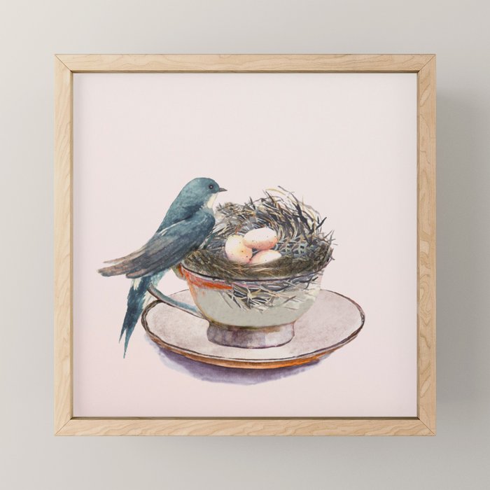 Bird nest in a teacup Mini Art Print Gallery Image 1