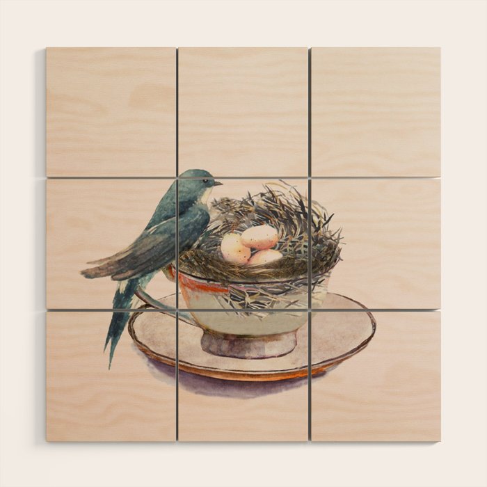 Bird nest in a teacup Wood Wall Art Gallery Image 1