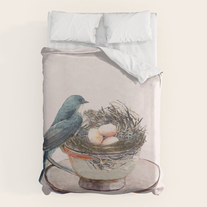 Bird nest in a teacup Duvet Cover Gallery Image 1