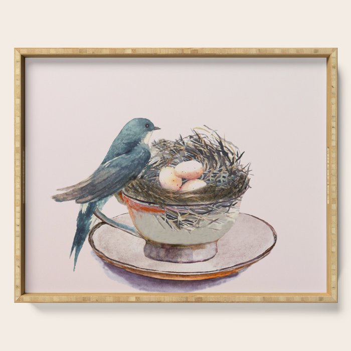 Bird nest in a teacup Serving Tray Gallery Image 1