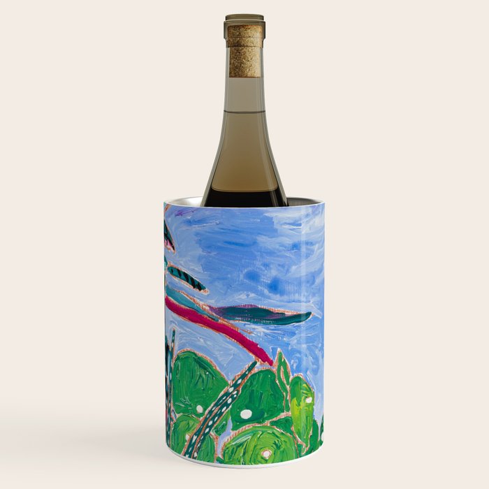 Houseplant collection Still Life on Blue Painting with Stromanthe Triostar, Pilea, and Snake Plant and Lion Vase Wine Chiller Gallery Image 3