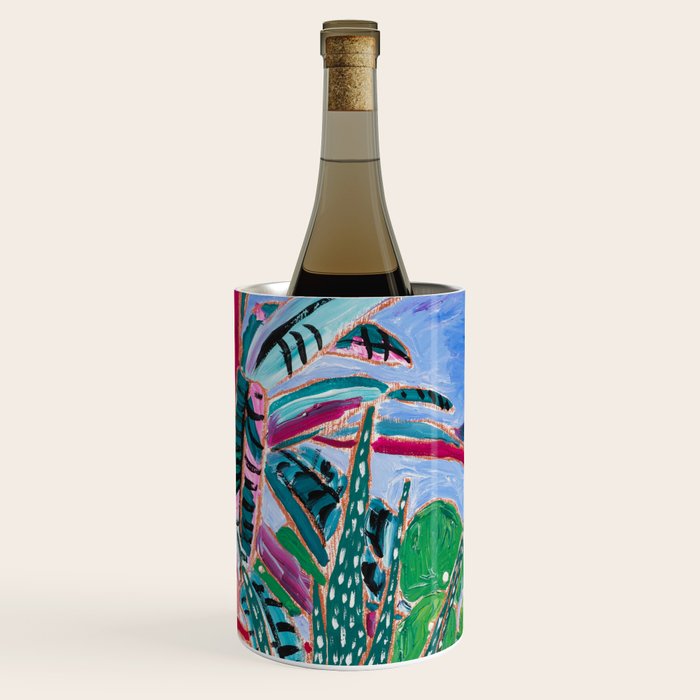 Houseplant collection Still Life on Blue Painting with Stromanthe Triostar, Pilea, and Snake Plant and Lion Vase Wine Chiller Gallery Image 1