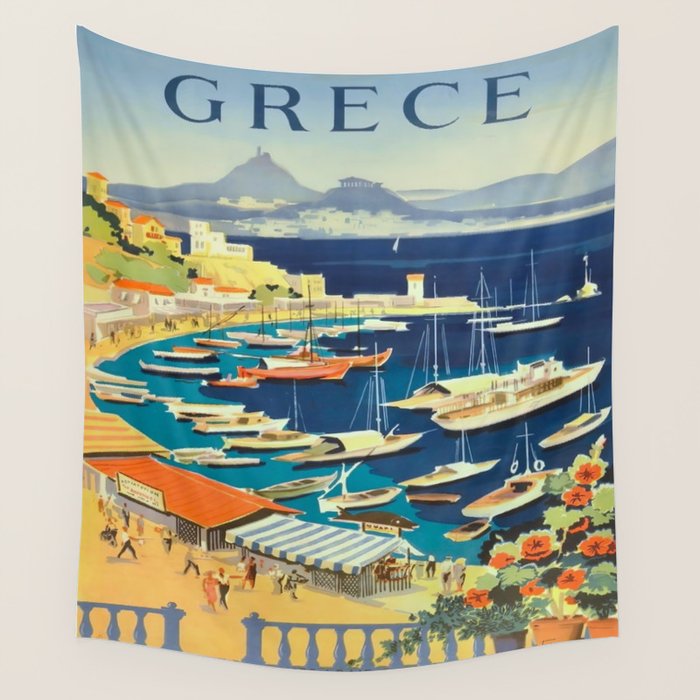 Greece Mid Century Travel Poster Wall Tapestry Gallery Image 4