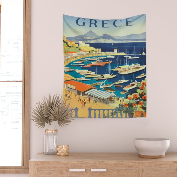 Greece Mid Century Travel Poster Wall Tapestry Gallery Image 2