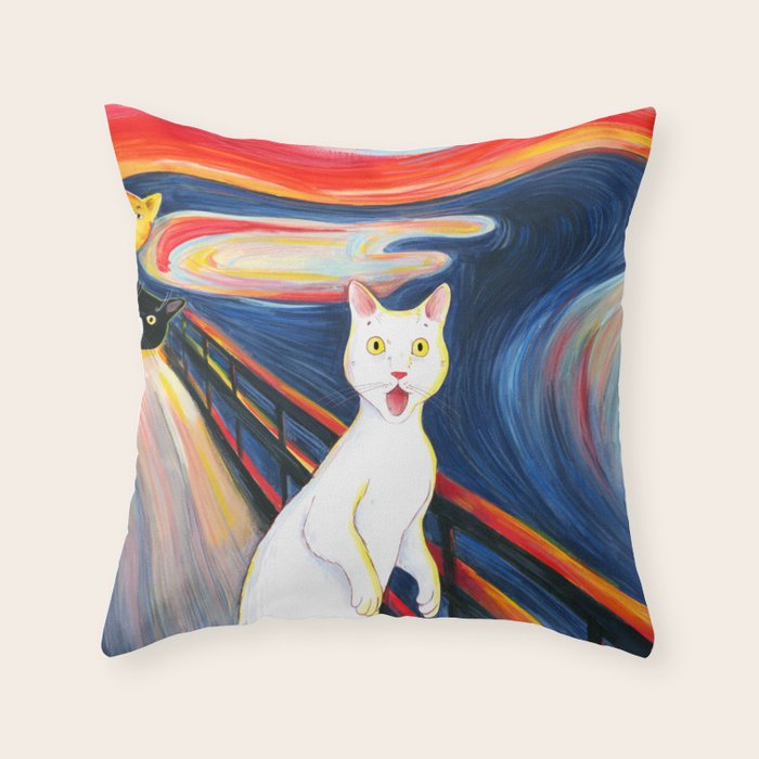 Cat surprise Throw Pillow Gallery Image 6