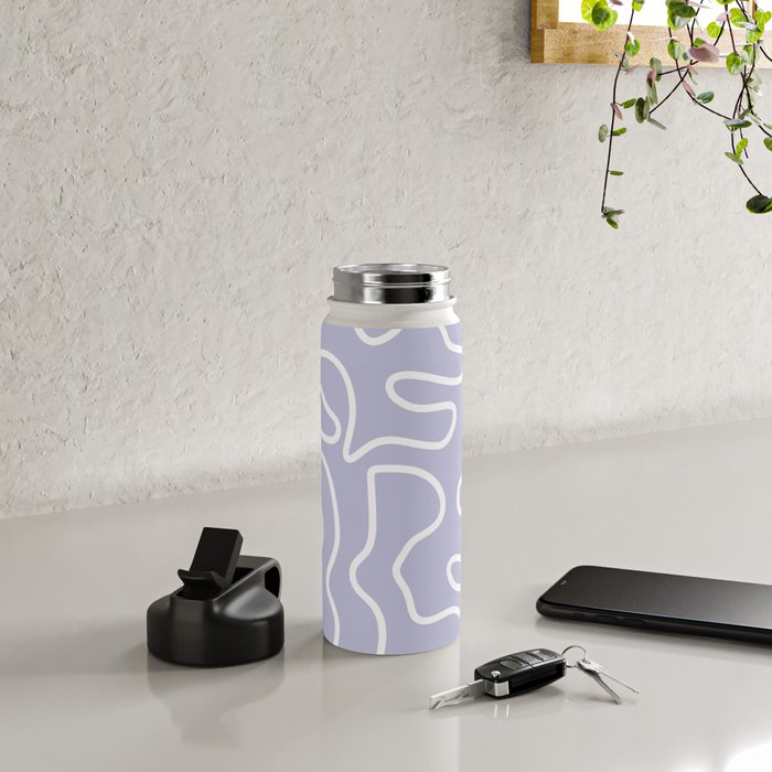 Squiggle Maze Minimalist Abstract Pattern in Light Pastel Periwinkle Purple Water Bottle Gallery Image 4