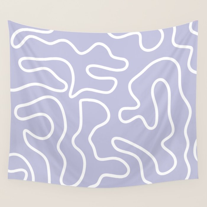 Squiggle Maze Minimalist Abstract Pattern in Light Pastel Periwinkle Purple Wall Tapestry Gallery Image 1