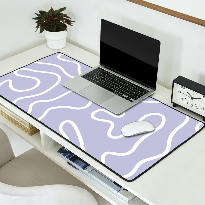 Squiggle Maze Minimalist Abstract Pattern in Light Pastel Periwinkle Purple Desk Mat Gallery Image 2