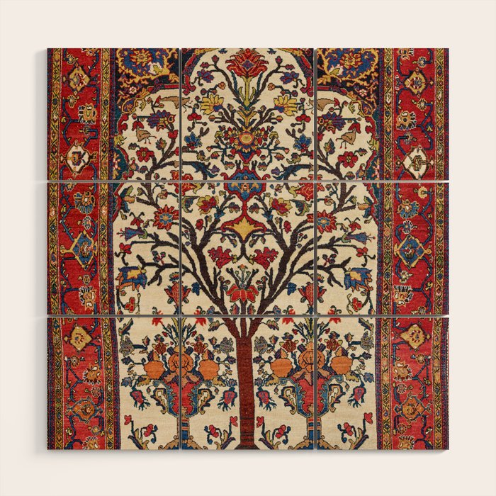 Bakhtiari Khan Central Persian Carpet Print Wood Wall Art Gallery Image 1