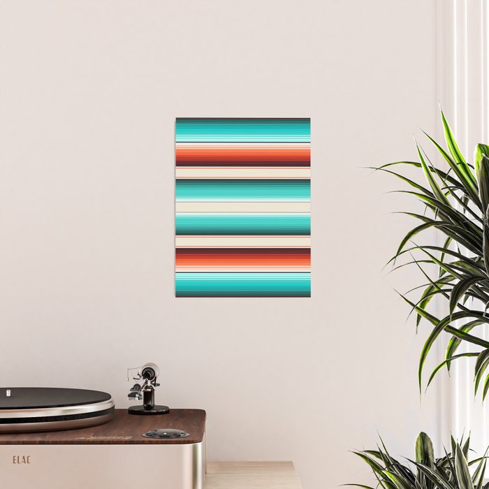 Navajo White, Turquoise and Burnt Orange Southwest Serape Blanket Stripes Poster Gallery Image 2