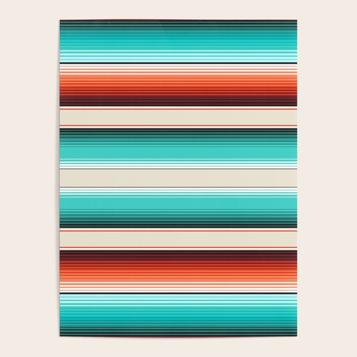 Navajo White, Turquoise and Burnt Orange Southwest Serape Blanket Stripes Poster Gallery Image 4