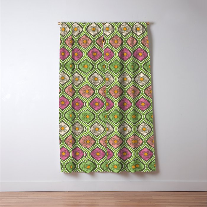 Groovy 70s Retro Mod Daisy Flowers Window Curtain Gallery Image 3