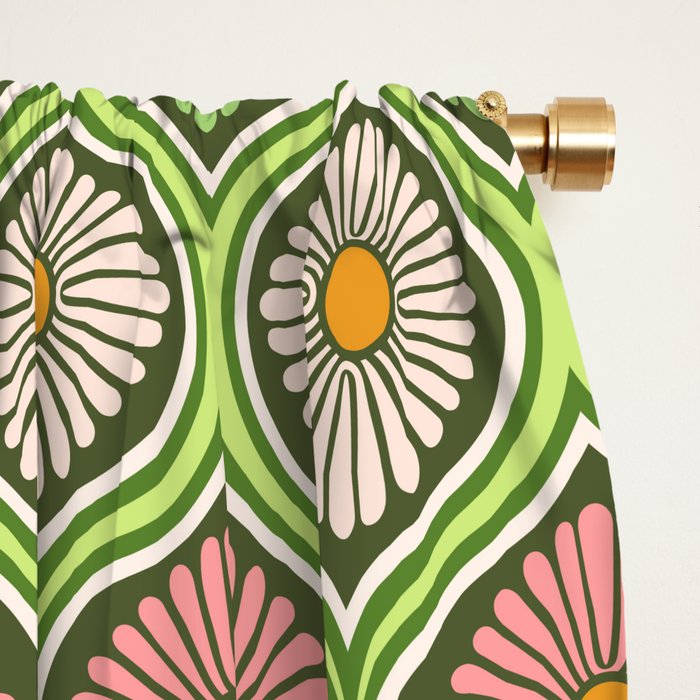 Groovy 70s Retro Mod Daisy Flowers Window Curtain Gallery Image 2