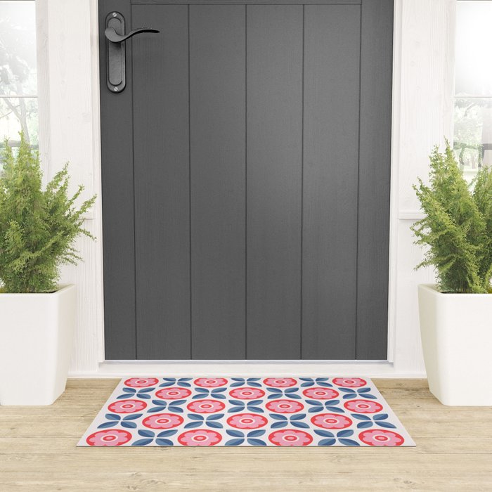 Retro Floral Seamless Pattern in Pink and Blue Welcome Mat Gallery Image 3