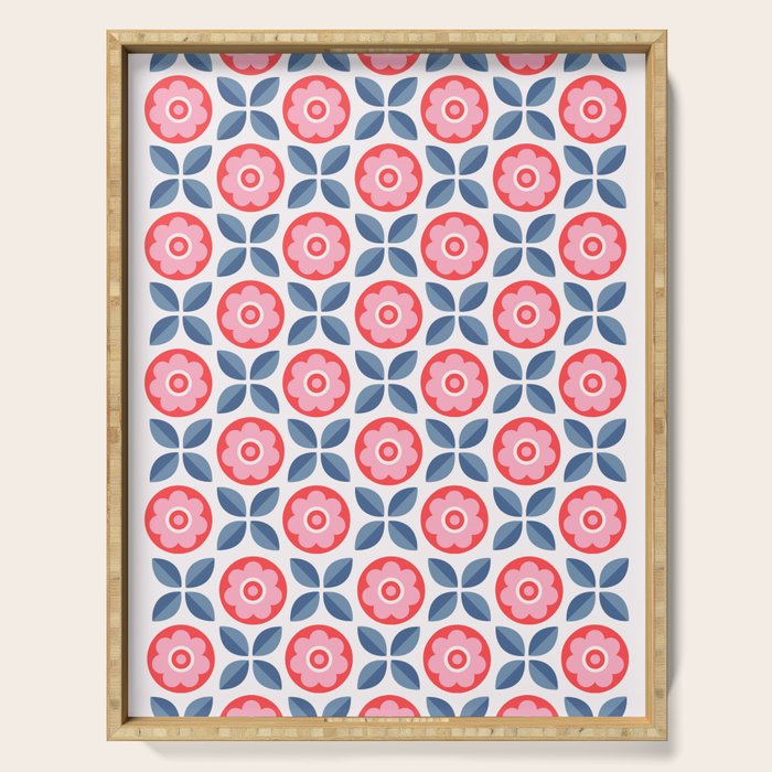Retro Floral Seamless Pattern in Pink and Blue Serving Tray Gallery Image 1