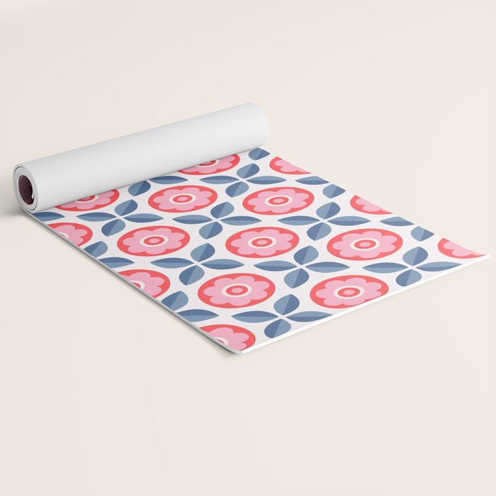 Retro Floral Seamless Pattern in Pink and Blue Yoga Mat Gallery Image 2