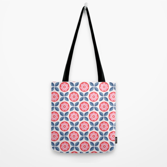 Retro Floral Seamless Pattern in Pink and Blue Tote Bag Gallery Image 2