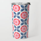 Retro Floral Seamless Pattern in Pink and Blue Travel Mug Gallery Image 2