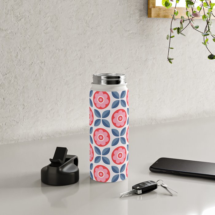 Retro Floral Seamless Pattern in Pink and Blue Water Bottle Gallery Image 4