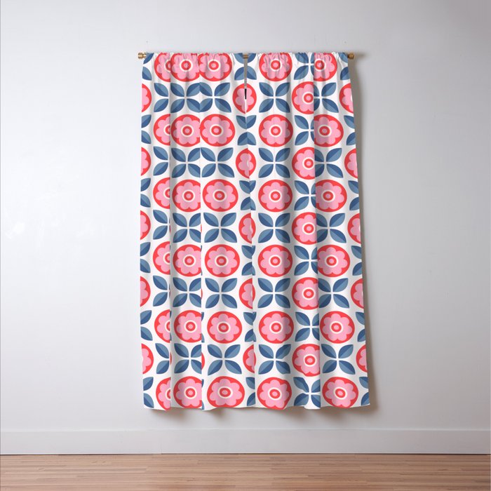 Retro Floral Seamless Pattern in Pink and Blue Window Curtain Gallery Image 3