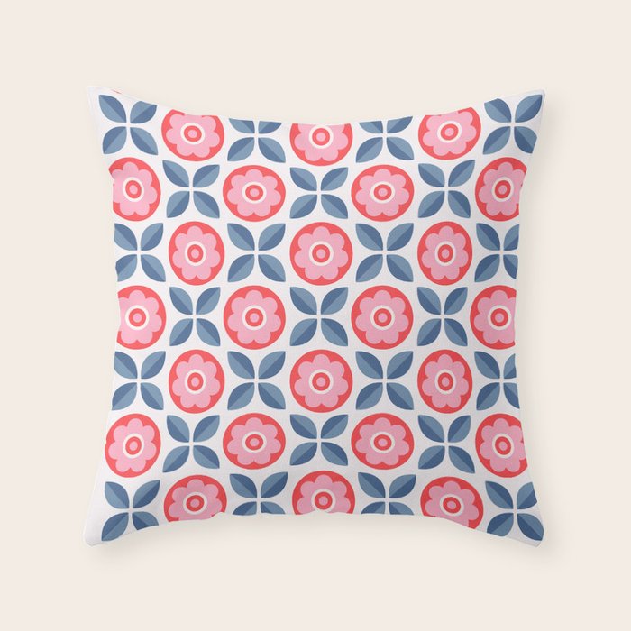 Retro Floral Seamless Pattern in Pink and Blue Throw Pillow Gallery Image 6