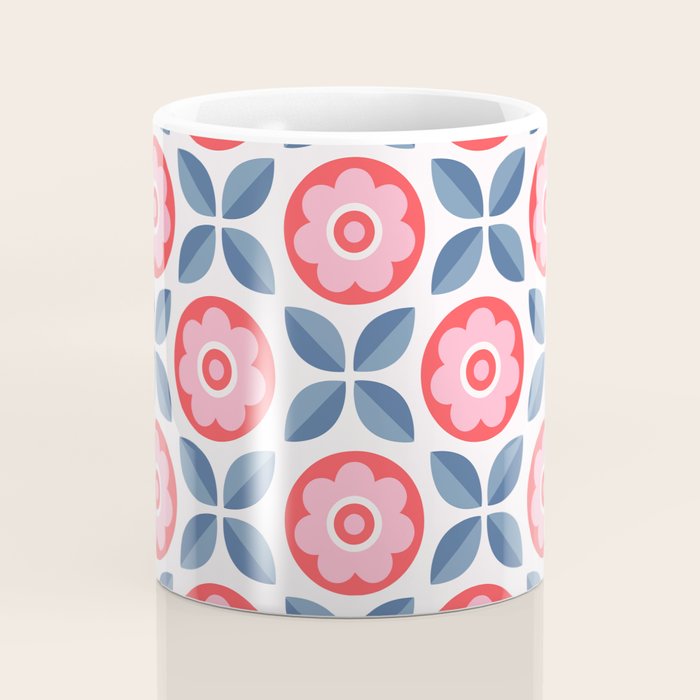 Retro Floral Seamless Pattern in Pink and Blue Coffee Mug Gallery Image 4