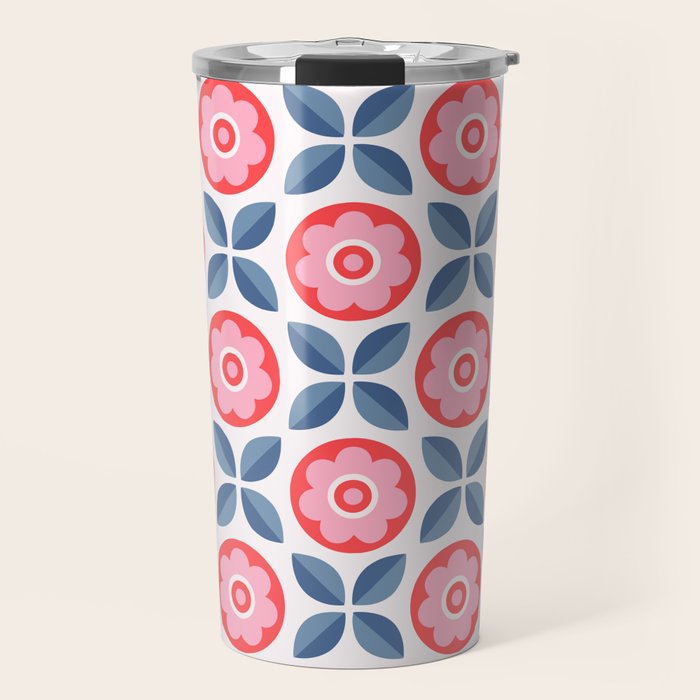 Retro Floral Seamless Pattern in Pink and Blue Travel Mug Gallery Image 1
