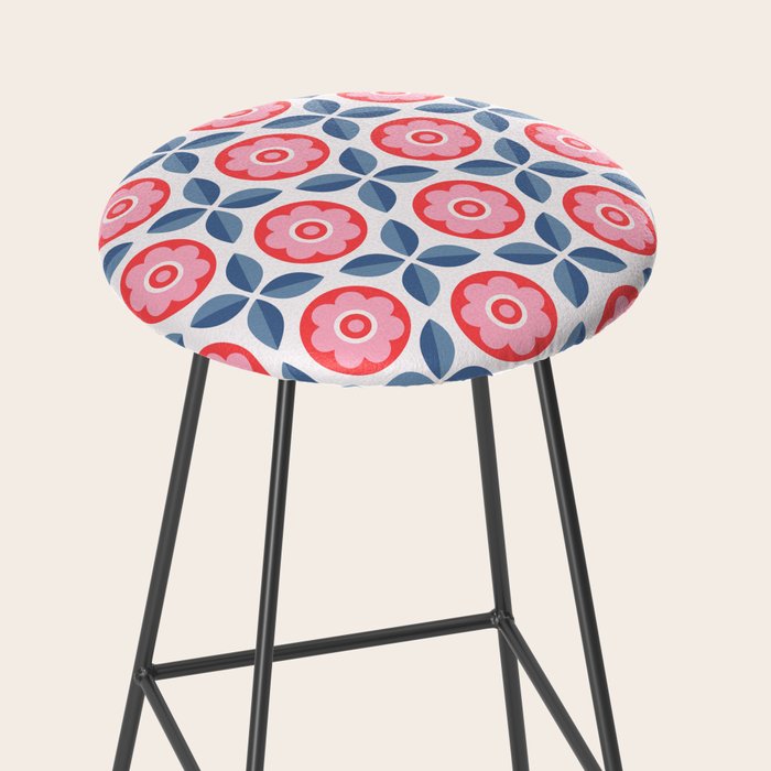 Retro Floral Seamless Pattern in Pink and Blue Stool Gallery Image 2