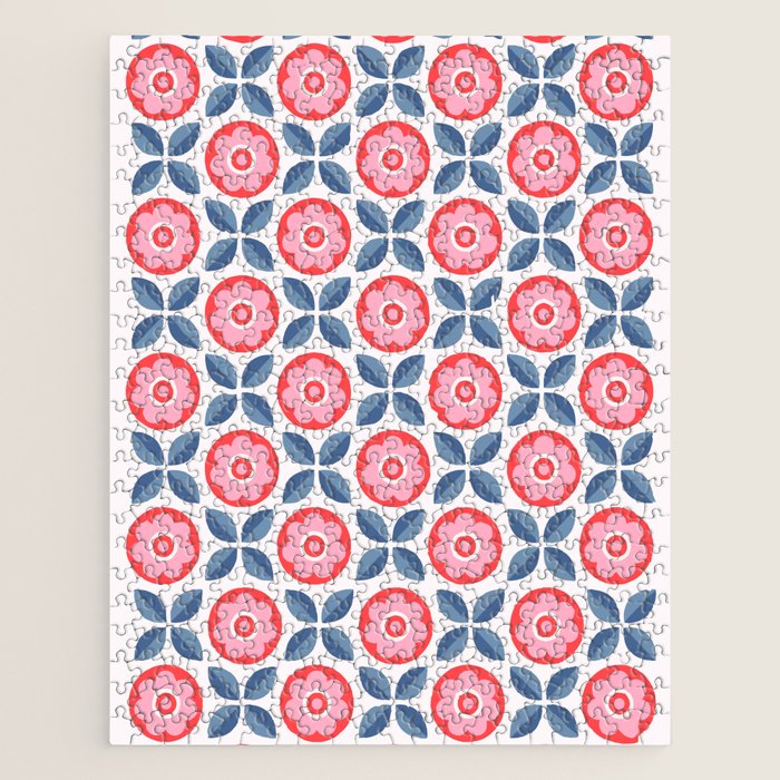 Retro Floral Seamless Pattern in Pink and Blue Jigsaw Puzzle Gallery Image 1