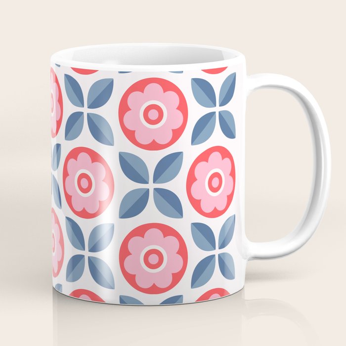Retro Floral Seamless Pattern in Pink and Blue Coffee Mug Gallery Image 1