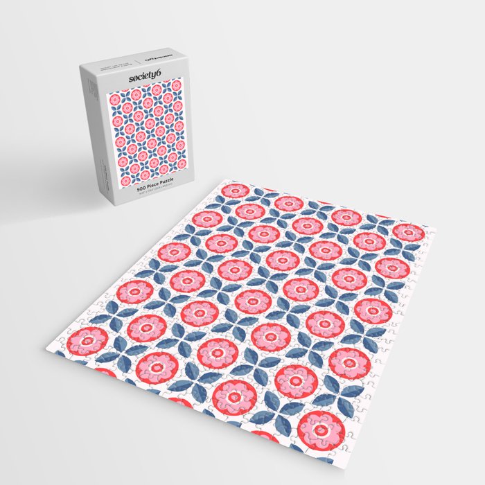Retro Floral Seamless Pattern in Pink and Blue Jigsaw Puzzle Gallery Image 2