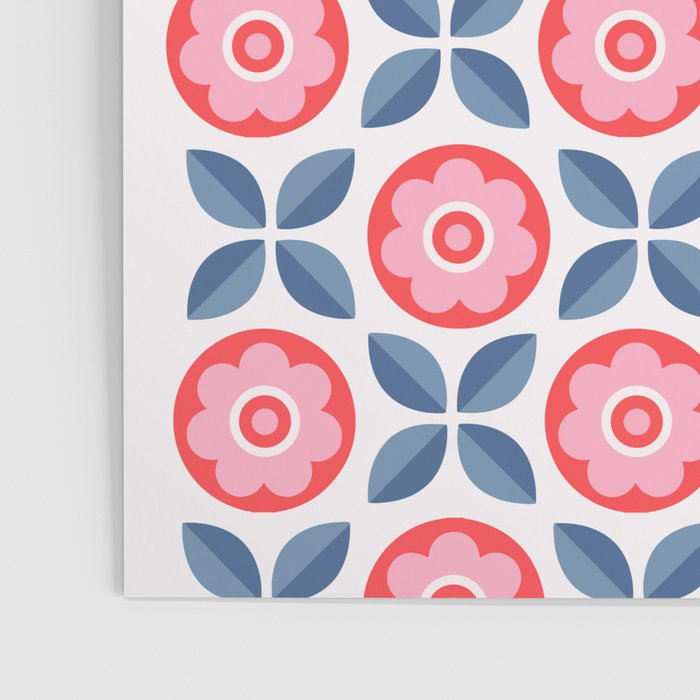 Retro Floral Seamless Pattern in Pink and Blue Poster Gallery Image 3