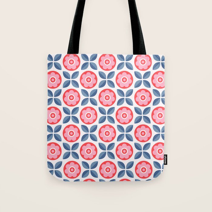 Retro Floral Seamless Pattern in Pink and Blue Tote Bag Gallery Image 1