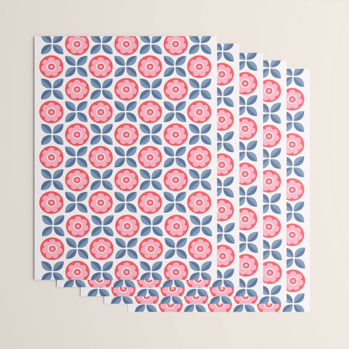 Retro Floral Seamless Pattern in Pink and Blue Wrapping Paper Gallery Image 3