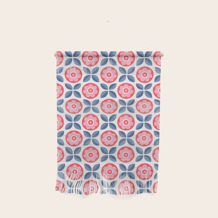 Retro Floral Seamless Pattern in Pink and Blue Wall Hanging Gallery Image 1