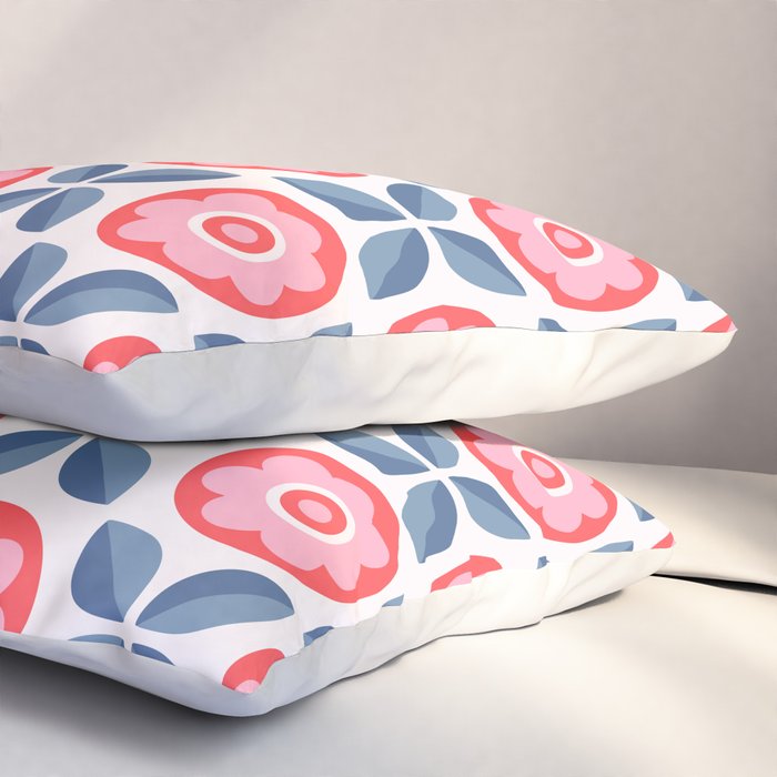 Retro Floral Seamless Pattern in Pink and Blue Pillow Sham Gallery Image 3
