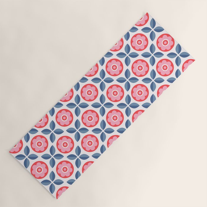 Retro Floral Seamless Pattern in Pink and Blue Yoga Mat