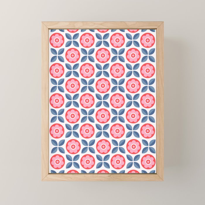 Retro Floral Seamless Pattern in Pink and Blue Mini Art Print Gallery Image 1