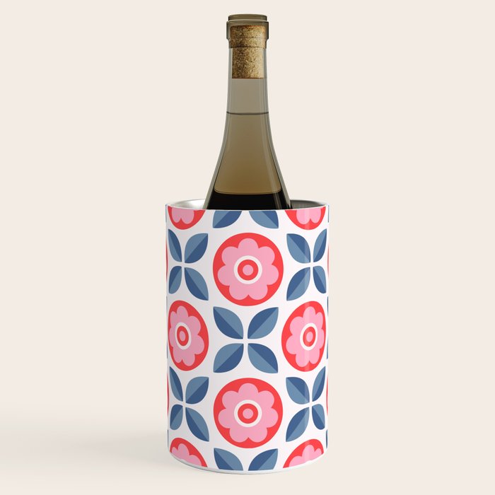 Retro Floral Seamless Pattern in Pink and Blue Wine Chiller