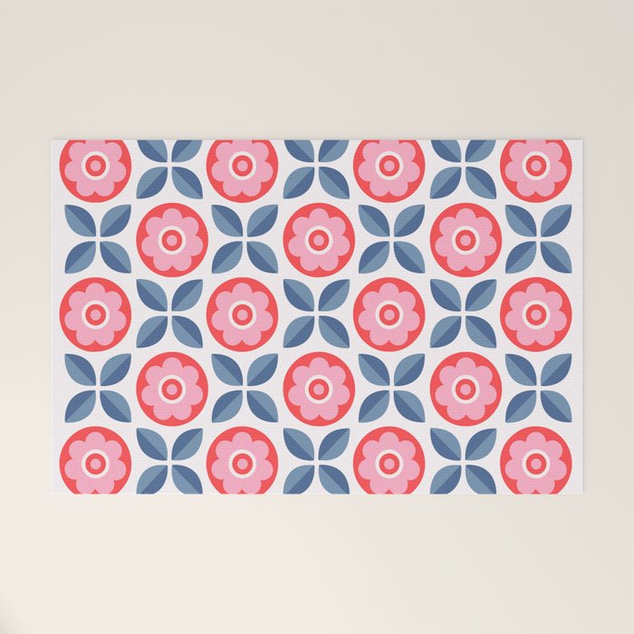 Retro Floral Seamless Pattern in Pink and Blue Welcome Mat Gallery Image 1