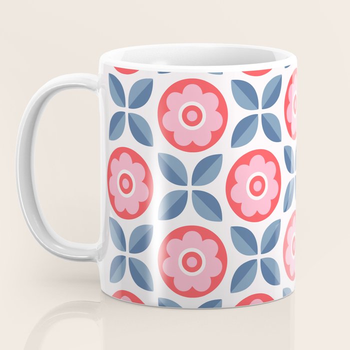 Retro Floral Seamless Pattern in Pink and Blue Coffee Mug Gallery Image 3