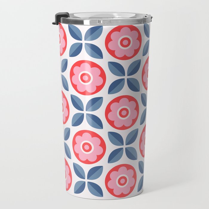 Retro Floral Seamless Pattern in Pink and Blue Travel Mug Gallery Image 3