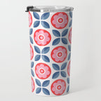 Retro Floral Seamless Pattern in Pink and Blue Travel Mug Gallery Image 3