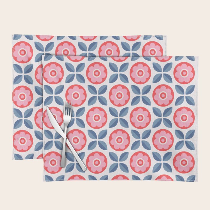 Retro Floral Seamless Pattern in Pink and Blue Placemat Gallery Image 1