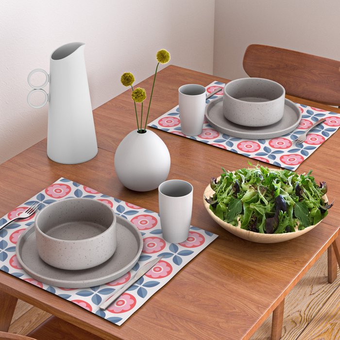 Retro Floral Seamless Pattern in Pink and Blue Placemat Gallery Image 2