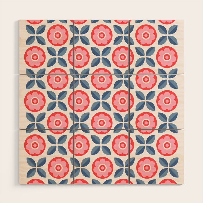 Retro Floral Seamless Pattern in Pink and Blue Wood Wall Art Gallery Image 1