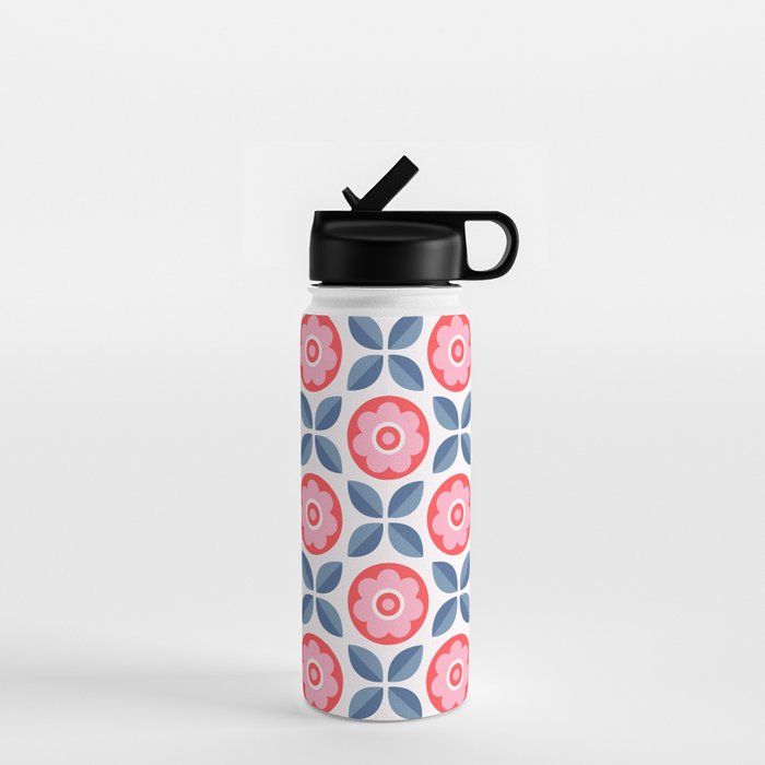Retro Floral Seamless Pattern in Pink and Blue Water Bottle Gallery Image 1